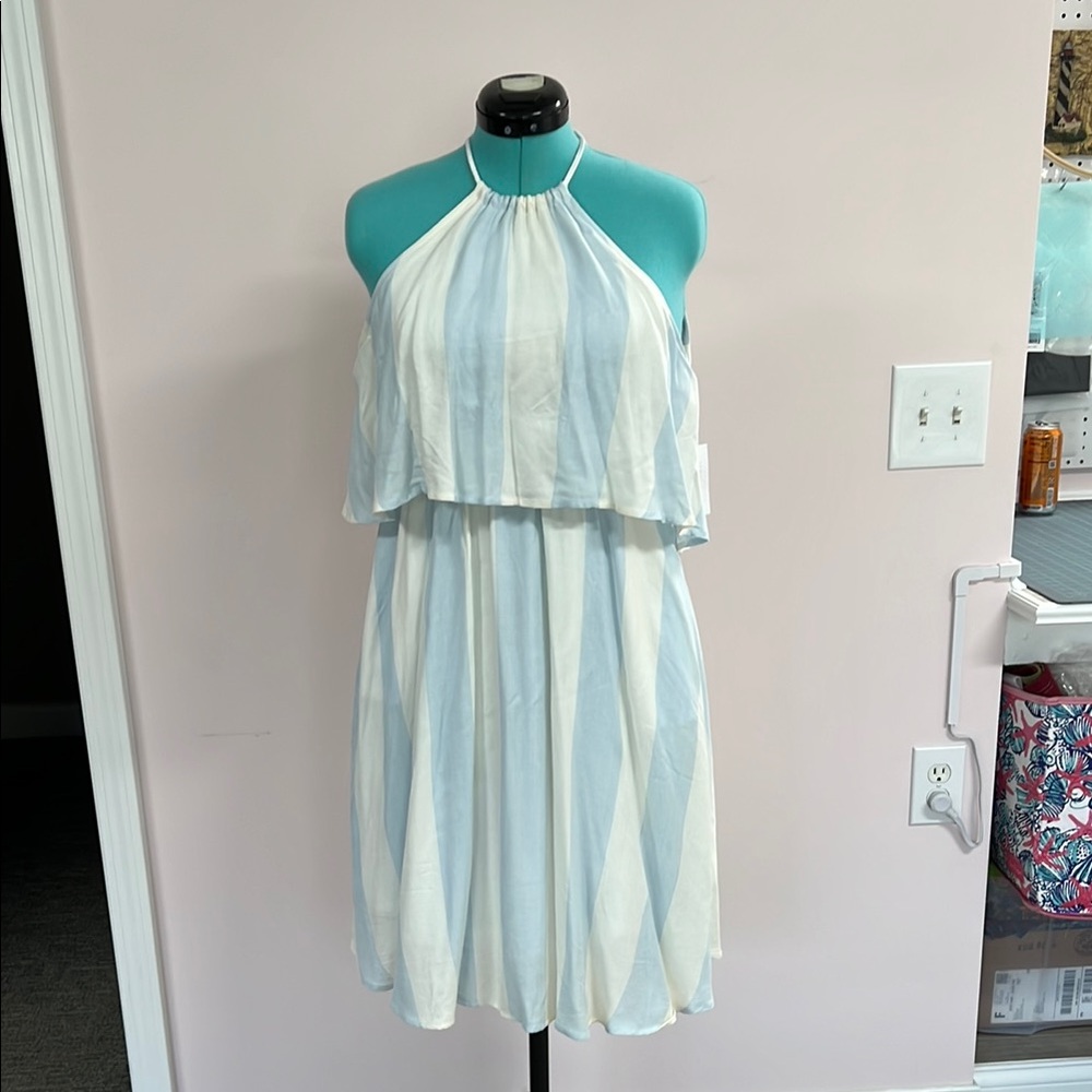 NWT Lauren James Blue Cream Halter Sundress